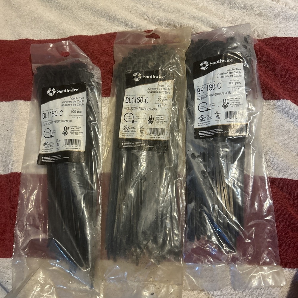 300 Southwire Cable Ties UV Black 11" L BL11S0-C BR11SO-C! Three Packs! New